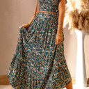  Floral Ruffled Crop Top and Maxi Skirt Set