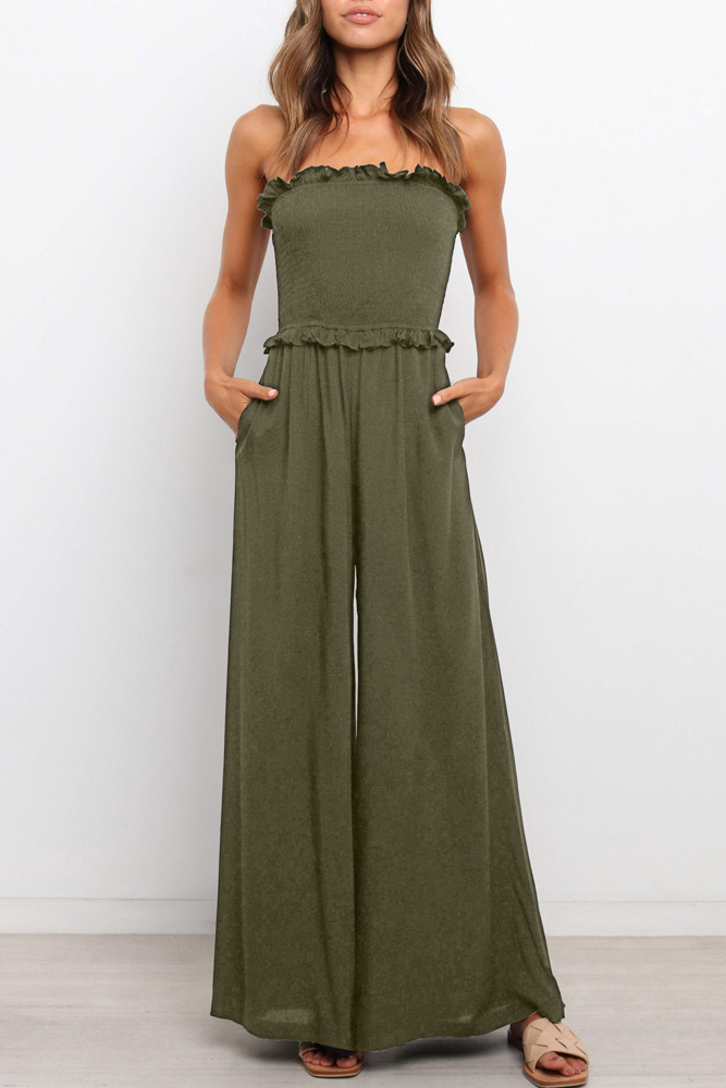 Smocked Bandeau Wide Leg Jumpsuit