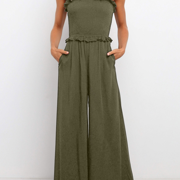 Smocked Bandeau Wide Leg Jumpsuit