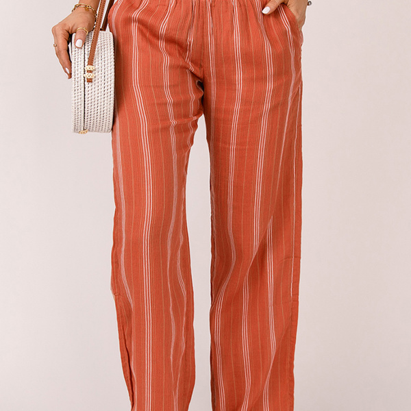 Shirred High Waist Straight Leg Pants