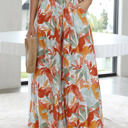 Small Floral Shirred High Waist Wide Leg Pants