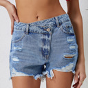  Crossover Waist Denim Shorts