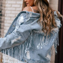  Sequins Fringe Distressed Denim Jacket