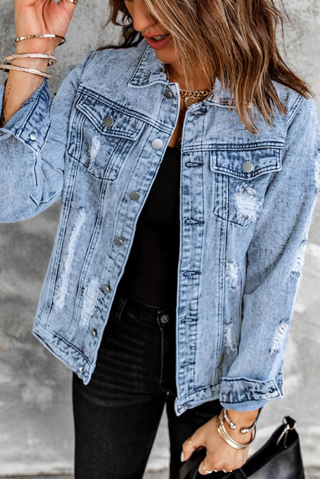 Vintage Washed Front Pockets Denim Jacket