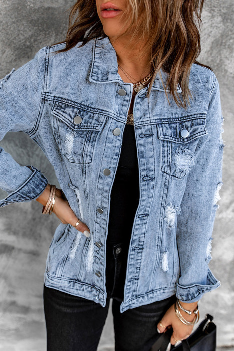 Vintage Washed Front Pockets Denim Jacket