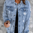 Large Vintage Washed Front Pockets Denim Jacket