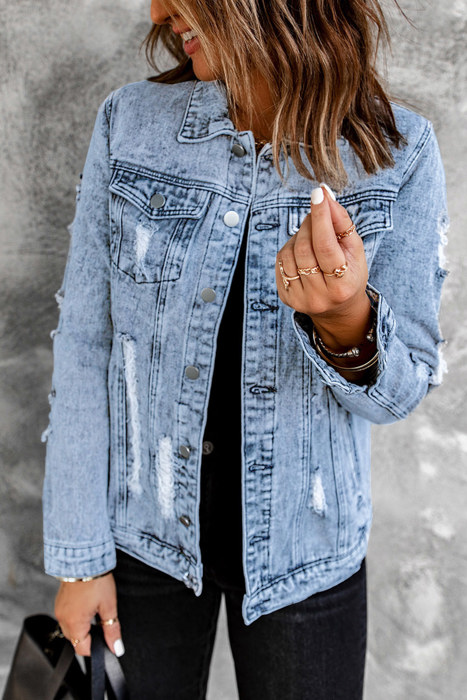 Vintage Washed Front Pockets Denim Jacket