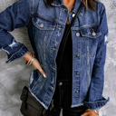  Distressed Raw Hem Buttons Denim Jacket