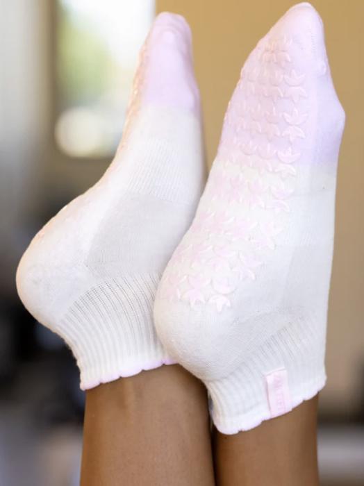 Pink & Cream Ruffle Grip Socks with Silicon Squish