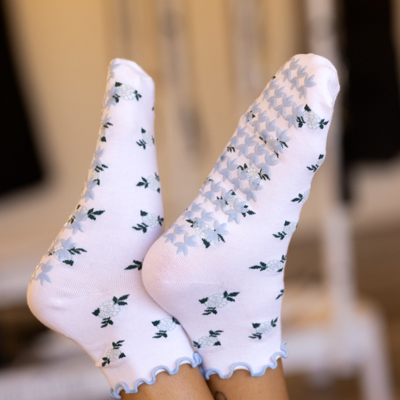 Blue Floral Grip Socks with Squish 