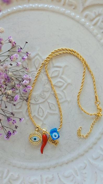  Evil Eye & Chili Pepper Pendant Necklace