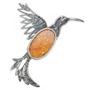  Cognac Amber Sterling Silver Hummingbird Handmade Pendant