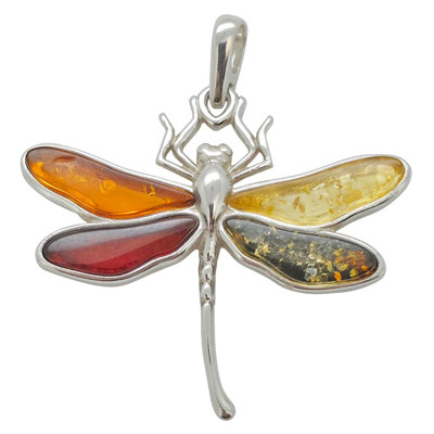 Baltic Amber Silver Dragonfly Pendant