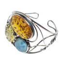  Multi-Color Amber/Larimar Handmade Cuff Bracelet
