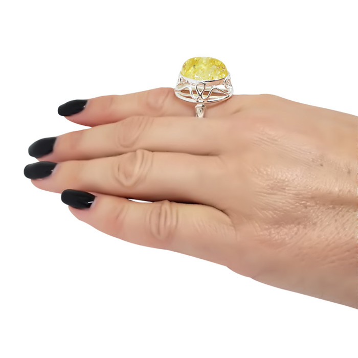 Citrine Amber Sterling Silver Adjustable Ring 