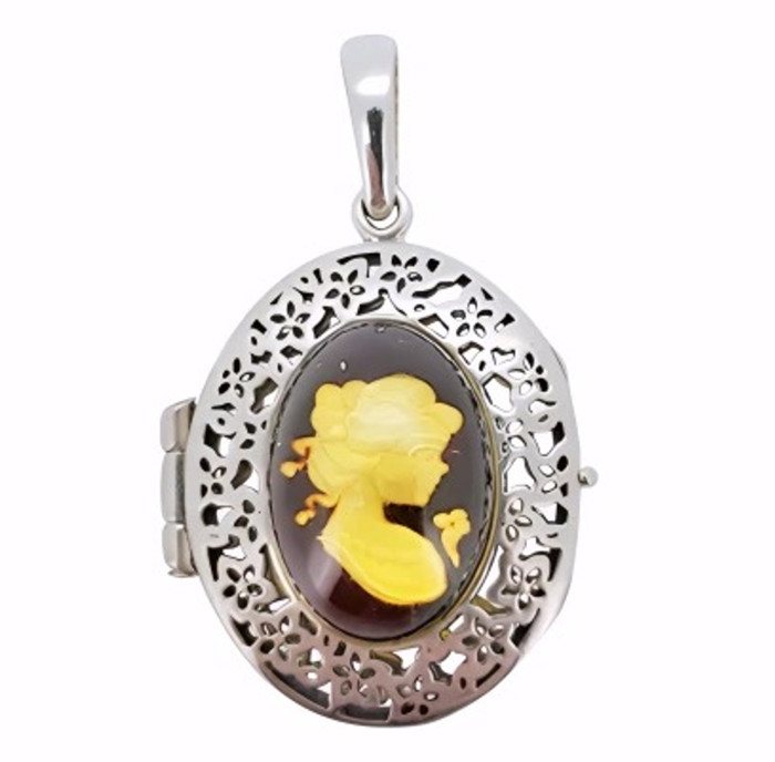 Lady Cameo Amber Sterling Silver Pendant