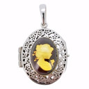  Lady Cameo Amber Sterling Silver Pendant