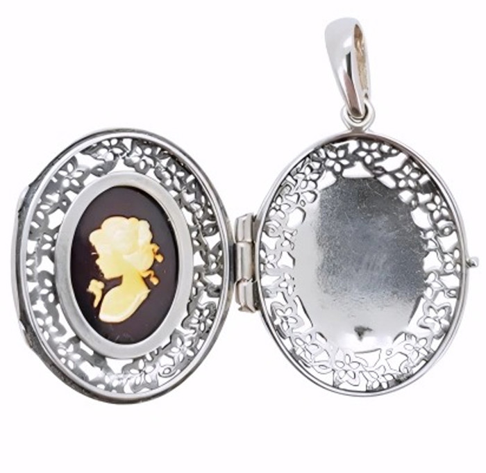 Lady Cameo Amber Sterling Silver Pendant