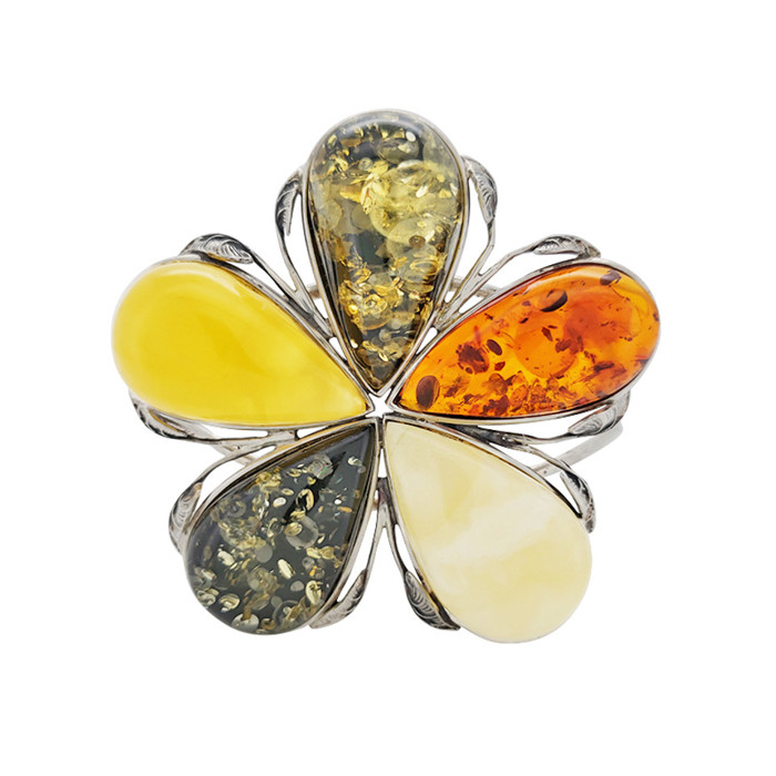Flower Multi-Color Amber Handmade Cuff Bracelet