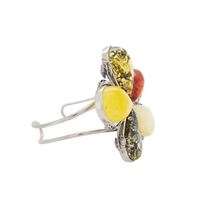 Flower Multi-Color Amber Handmade Cuff Bracelet