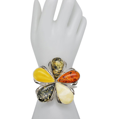 Flower Multi-Color Amber Handmade Cuff Bracelet