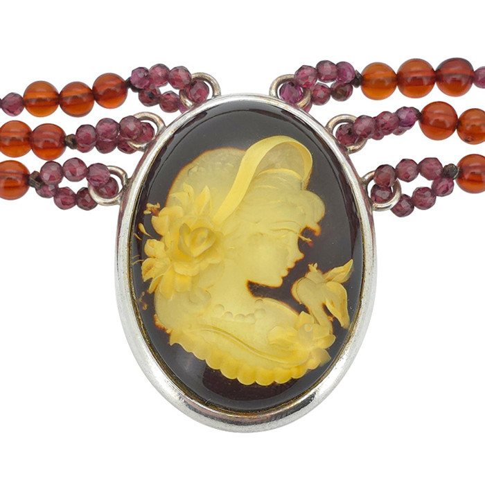 Amber  Garnet Lady Cameo Necklace 20