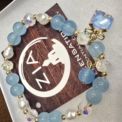 Aquamarine and Lava Gemstone Diffuser Bracelet 