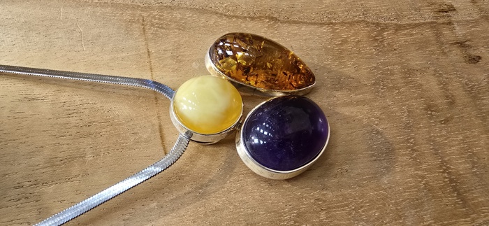 Amethyst, Amber and Citrine Silver Pendant