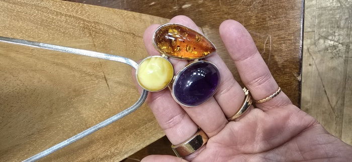 Amethyst, Amber and Citrine Silver Pendant