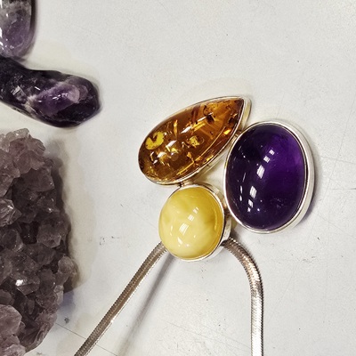 Amethyst, Amber and Citrine Silver Pendant