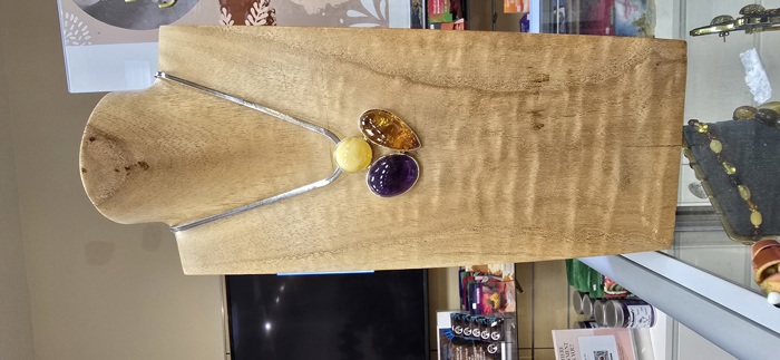 Amethyst, Amber and Citrine Silver Pendant