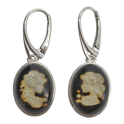Lady Cameo Amber / Silver Dangle Earrings