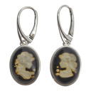  Lady Cameo Amber / Silver Dangle Earrings