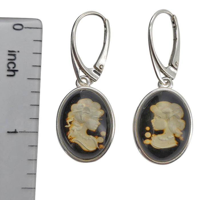 Lady Cameo Amber / Silver Dangle Earrings