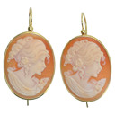  talian Shell Gold-Plated Silver Lady Cameo Earrings