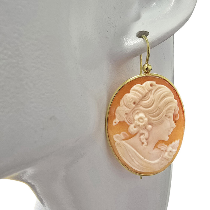 talian Shell Gold-Plated Silver Lady Cameo Earrings