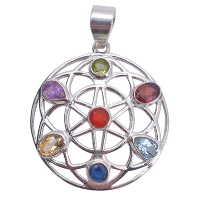 Faceted Multi-Gemstone 7 Chakra Mandala Pendant