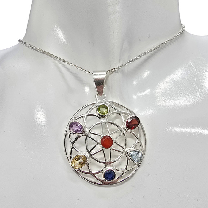 Faceted Multi-Gemstone 7 Chakra Mandala Pendant
