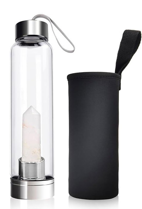 Clear Quartz Crystal Glass Water Bottle.
