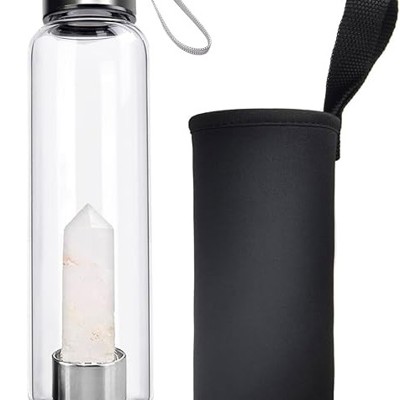 Clear Quartz Crystal Glass Water Bottle.