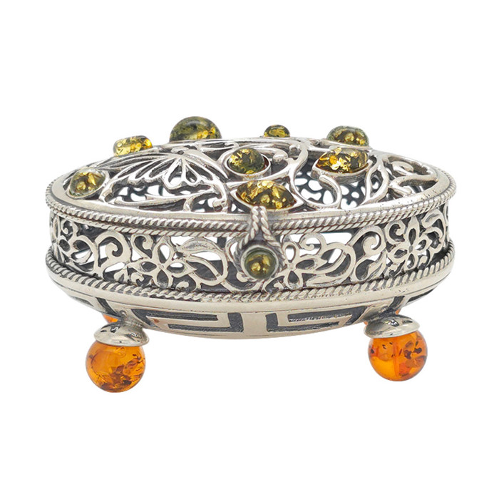 Multi Color Amber Silver Keepsake Box