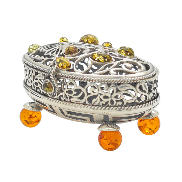 Multi Color Amber Silver Keepsake Box
