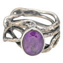  Amethyst Sterling Silver Textured Branches Ring