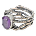  Amethyst Sterling Silver Textured Branches Ring