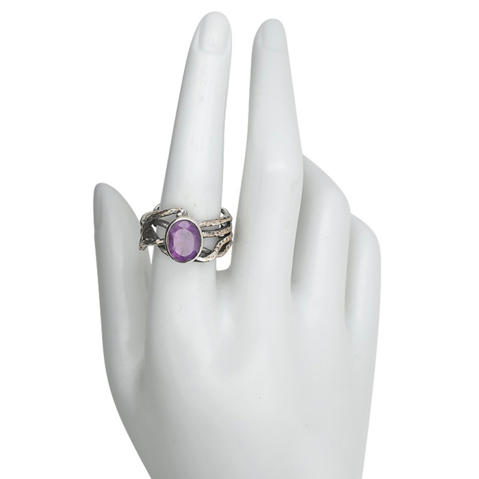 Amethyst Sterling Silver Textured Branches Ring