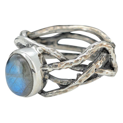 Labradorite Sterling Silver Textured Branches Ring