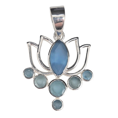 Faceted Blue Chalcedony Sterling Silver Lotus Pendant