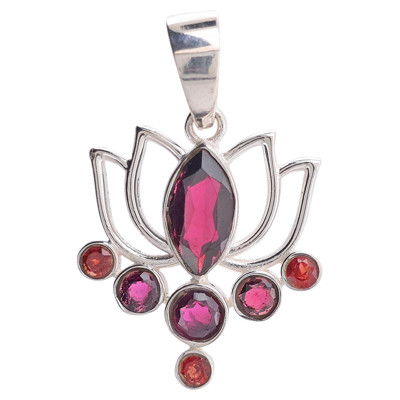 Faceted Garnet Sterling Silver Lotus Pendant