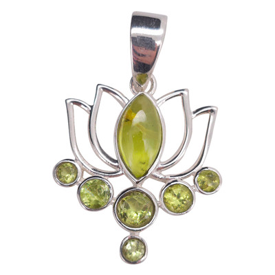 Faceted Peridot Sterling Silver Lotus Pendant