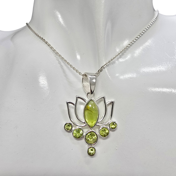 Faceted Peridot Sterling Silver Lotus Pendant